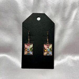 Multicolor Geometric Gold tone Drop Earrings - Handmade